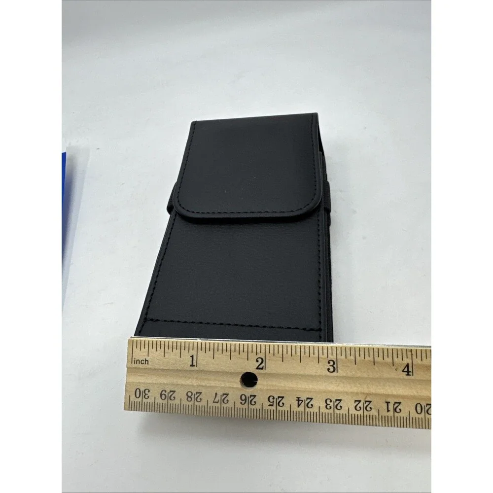 Black Leather Belt Pouch Phone Holster Case Snap Closure Fits iPhone Android.